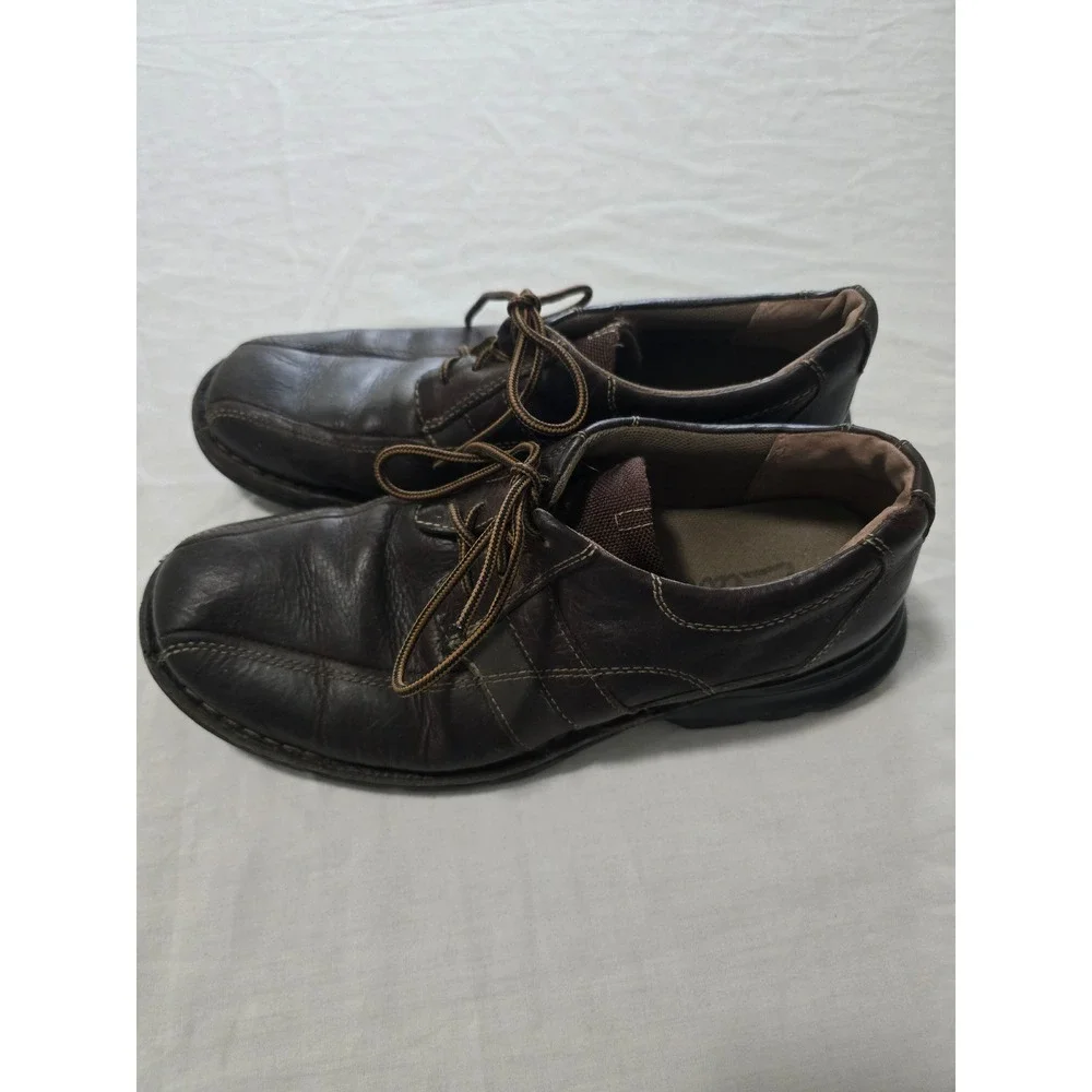 Clarks Mens Brown Leather Lace Up Oxford Shoes Square Toe 86235 Size 8M